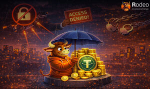 ریسک‌های نگهداری تتر و خطرات استیبل‌کوین‌ها؛ تصویر گرافیکی از چالش‌های امنیتی، مسدود شدن کیف پول و محدودیت‌های دسترسی به USDT در بازار کریپتو.